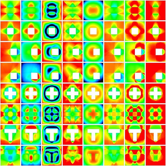 Spatial Variations; eight measures, in eight basic geometric plan configurations. A day of debugging and testing... Left to right; Connectivity, Compactness, Drift, Vista, Metric Integration, Visual Integration, Revelation, Intelligibility.